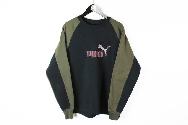 Vintage Puma Sweatshirt Large / XLarge black green 90's style crewneck big logo jumper