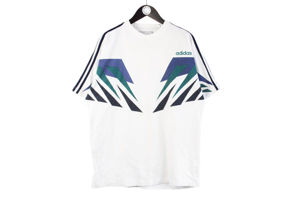 Vintage Adidas T-Shirt Large white multicolor 90s retro sport cotton shirt