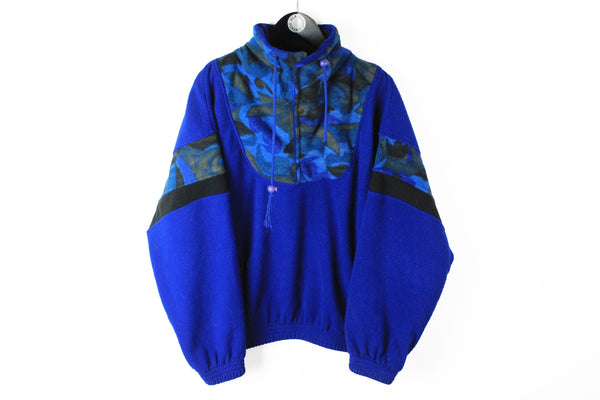 Vintage Angelo Litrico Fleece 1/4 Zip Large / XLarge blue abstract pattern 90's style snap buttons blue sweater