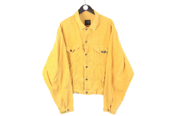 Vintage United Colors of Benetton Jacket XLarge yellow corduroy denim 90s retro sport coat