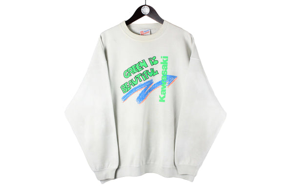 Vintage Sweatshirt XLarge Green is Beautiful Kawasaki crewneck racing 90s jumper sport wear moto GP
