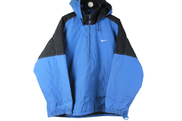 Vintage Nike Jacket XLarge blue hooded anorak half zip 90s retro style oversize 