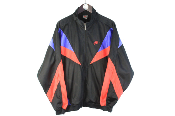 Vintage Nike Track Jacket Large black multicolor 90s retro sport windbreaker big logo