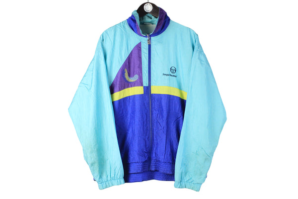 Vintage Sergio Tacchini Track Jacket Large blue full zip 90s made in Italy windbreaker sport style tennis 