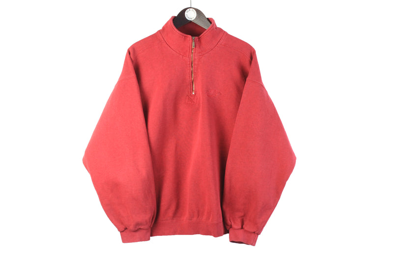 Vintage Nike Sweatshirt 1/4 Zip Large red small logo 90s retro sport jumper oversize shirt
