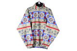 Vintage Fleece 1/4 Zip Large ski style winter abstract pattern 90s sweater