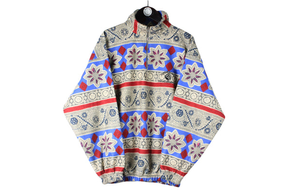 Vintage Fleece 1/4 Zip Large ski style winter abstract pattern 90s sweater