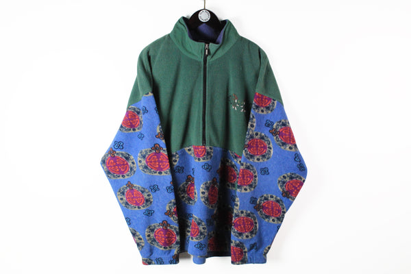 Vintage Adidas Fleece Half Zip XLarge crazy pattern 90s sport acid sweater green blue multicolor rare ski sweatshirt