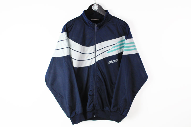 Vintage Adidas Track Jacket Medium navy blue white 90s sport classic 3 stripes retro style athletic jacket