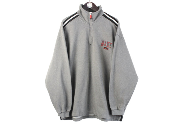 Vintage Nike Sweatshirt 1/4 Zip XLarge gray small logo 90s retro sport oversize jumper USA streetwear