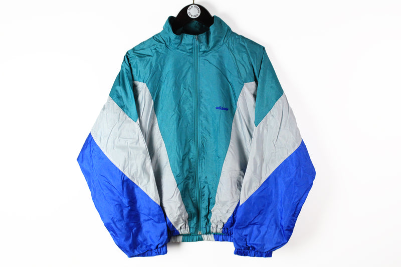 Vintage Adidas Track Jacket Medium green blue 90s sport classic retro style athletic jacket