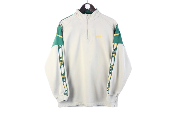Vintage Nike Sweatshirt 1/4 Zip Small USA sleeve logo gray green 90s retro sport oversize jumper classic 