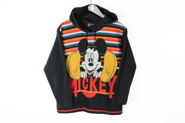 Vintage Mickey Mouse Fleece Hoodie Women's XSmall multicolor abstract pattern striped 90's disney jumper