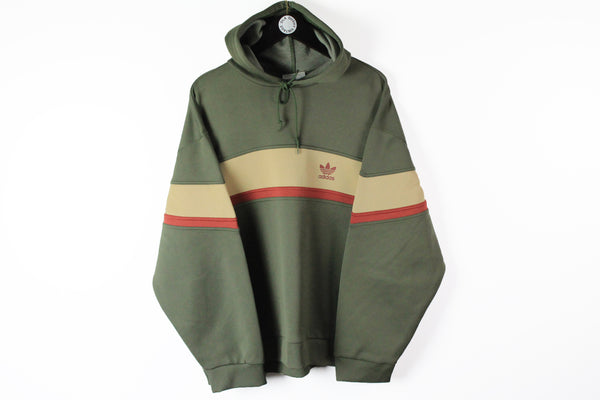 Vintage Adidas Hoodie Medium / Large green beige 90s sport retro style oversize hooded sweatshirt