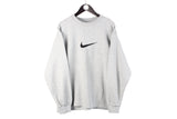 Vintage Nike Sweatshirt Medium gray big logo swoosh 90s retro sport crewneck 