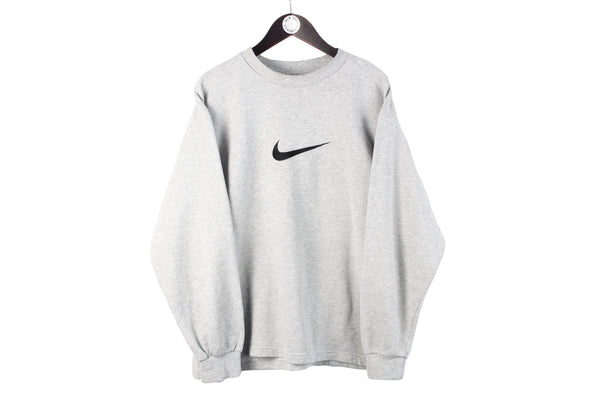 Vintage Nike Sweatshirt Medium gray big logo swoosh 90s retro sport crewneck 