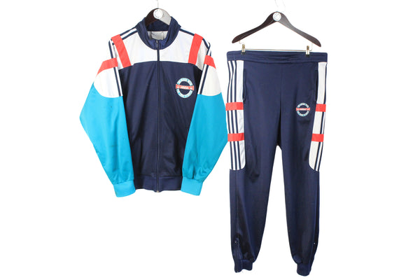 Vintage Adidas Tracksuit Large size men's full zip track jacket and pants blue multicolor 90's style suit sport wear authentic athletic style 90's retro long sleeve