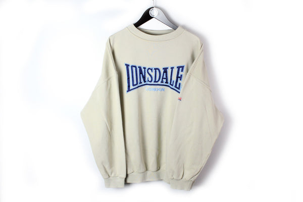 Vintage Lonsdale Sweatshirt XLarge big logo crewneck beige 90's sport style jumper