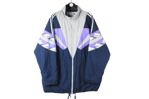 Vintage Adidas Jacket XXLarge blue gray 90s sport style retro coat