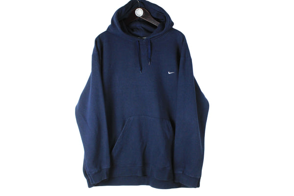 Vintage Nike Hoodie XXLarge 00s navy blue small logo authentic small swoosh logo sport jumper