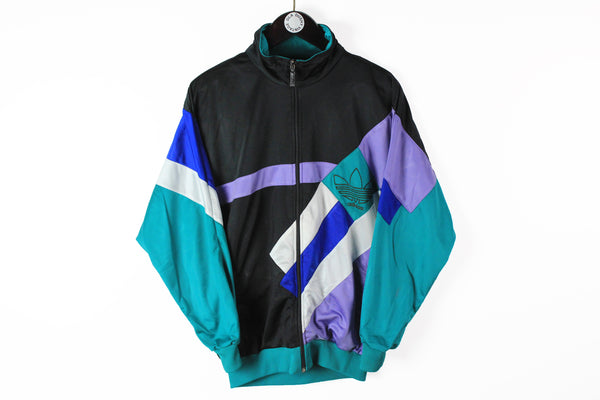 Vintage Adidas Track Jacket Small black green 90s sport retro style athletic windbreaker