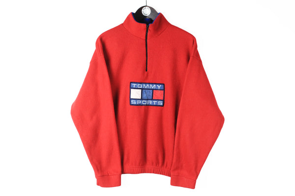 Vintage Tommy Sports Fleece 1/4 Zip Medium red 90s winter sweater
