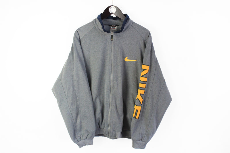 Vintage Nike Track Jacket XLarge gray yellow 90's sport style windbreaker full zip