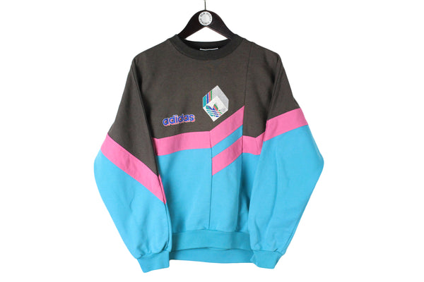Vintage Adidas Sweatshirt Small black blue big logo 90's crewneck retro style sport jumper