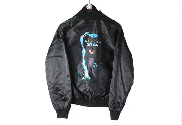 Vintage Black Panther Bomber Jacket Small black 90s retro style nylon sport jacket USA streetwear