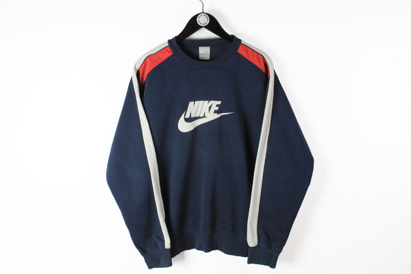 Vintage Nike Sweatshirt Large big logo 90s sport navy blue retro USA athletic jumper crew neck