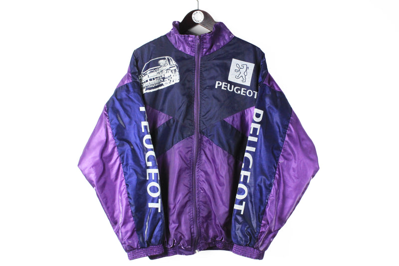Vintage Peugeot Jacket Large big logo purple racing full zip track jacket retro streetwear style 90s Formula F1 race windbreaker
