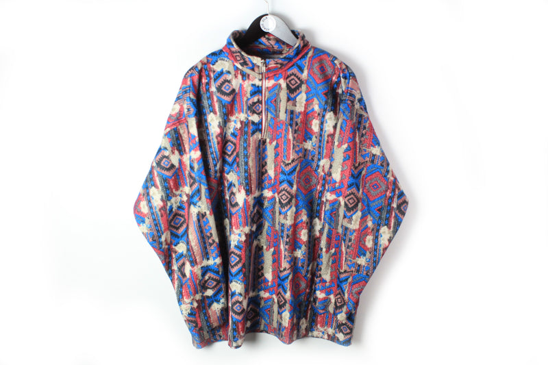 Vintage Fleece 1/4 Zip XXLarge abstract pattern 90's sportswear winter ski style jumper