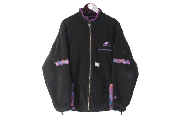 Vintage Helly Hansen Fleece Large size men's black purple 90's style full zip winter warm ourdoor wear retro athletic 