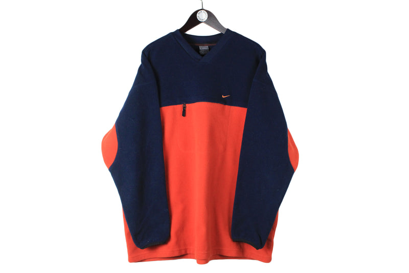 Vintage Nike Fleece Sweatshirt XXLarge blue red 90's sweater v-neck jumper winter outdoor streetwear