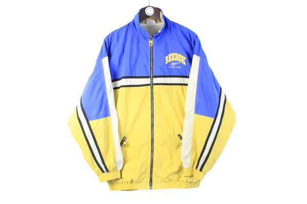 Vintage Reebok Track Jacket Large blue yellow big logo 90s retro windbreaker sport jumper Ukrainian team jacket