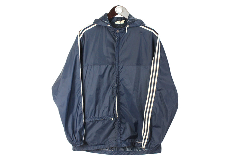 Vintage Adidas Jacket Small size full zip windbreaker hooded coat 3 strips brand authentic athletic wear 90's retro wear