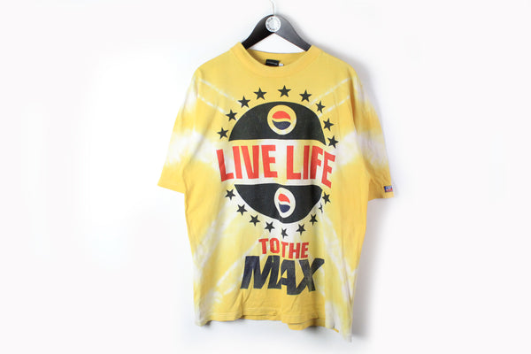 Vintage Pepsi Max T-Shirt XLarge Life Live to the max yellow big logo USA style 90s
