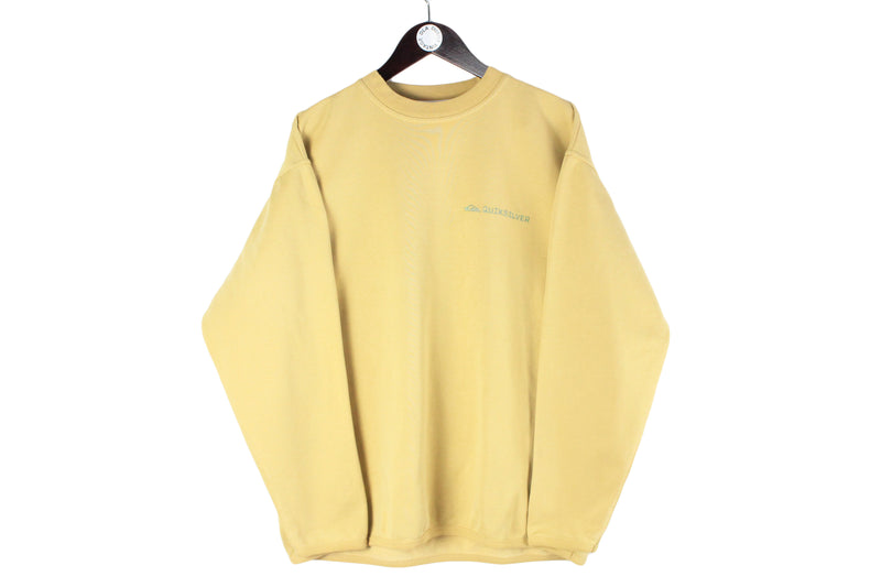 Vintage Quiksilver Sweatshirt Large big logo yellow 90s crewneck surfing snowboard oversized jumper