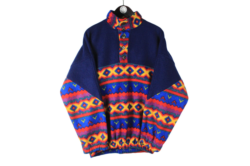 Vintage Fleece Buttons XLarge multicolor sweater 90s jumper