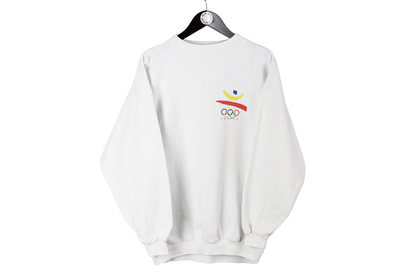 Vintage Olympic Game Sweatshirt Small size men's unisex sport basic white pullover 1988 Cobi 90's style authentic athletic long sleeve 1992 Barcelona