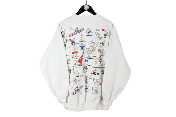 Vintage Olympic Game Sweatshirt Small size men's unisex sport basic white pullover 1988 Cobi 90's style authentic athletic long sleeve 1992 Barcelona Cobi Mascot