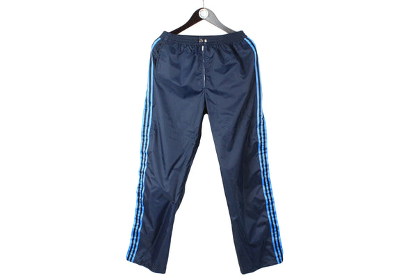 Vintage Adidas Track Pants Large size men's blue sport clothing 90's style athletic outfit 3 strips brand elastic 