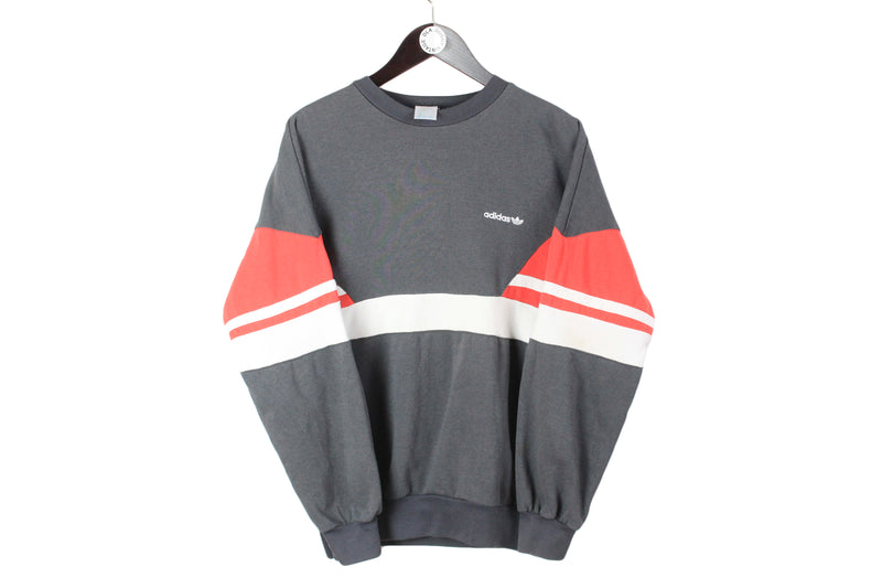 Vintage Adidas Sweatshirt men's unisex oversize pullover gray red colors 3 strips brand athletic retro sport crewneck long sleeve