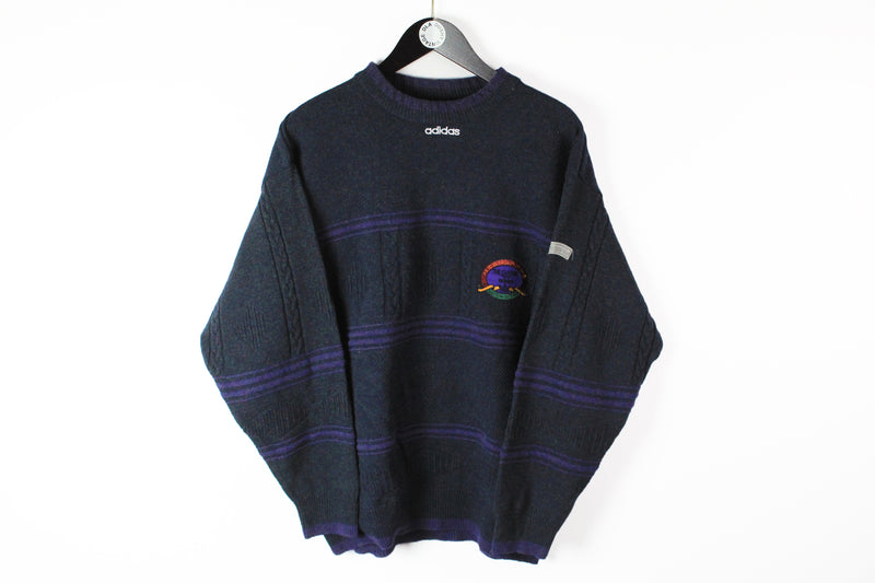 Vintage Adidas Sweater Large blue purple 90s sport retro winter  made in Germany