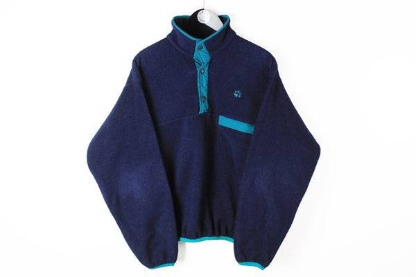 Vintage Jack Wolfskin Fleece Snap Buttons Large blue 90's winter ski sweater