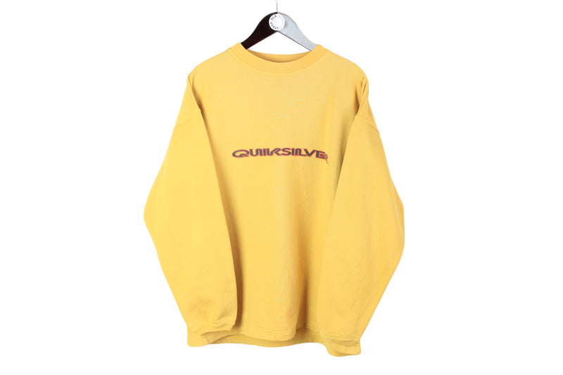 Vintage Quiksilver Sweatshirt Large size men's surfing style hip hop pullover big logo long sleeve crewneck yellow bright wear sport basic 