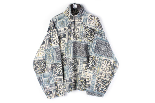 Vintage Fleece 1/4 Zip XLarge abstract pattern 90s retro sport winter sweater