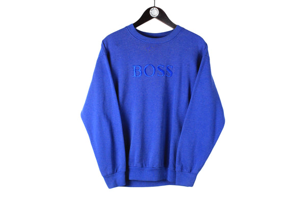 Vintage Hugo Boss Sweatshirt Small blue big logo 90s crewneck jumper
