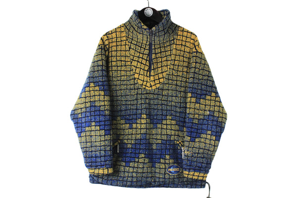 Vintage Fleece 1/4 Zip Small windstopper yellow blue green sweater 90s