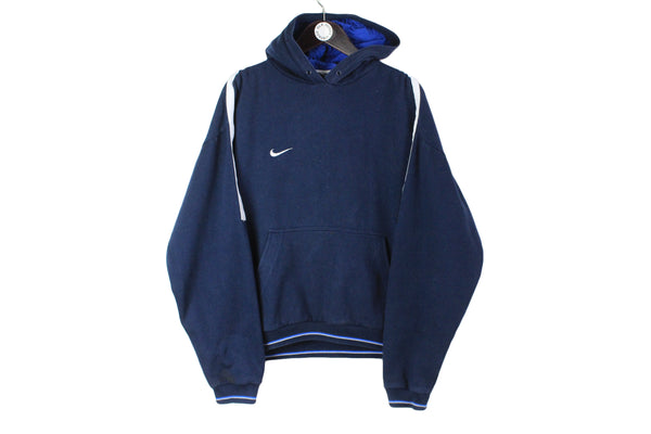 Vintage Nike Hoodie Medium size men's unisex swoosh loho navu blue sport retro hooded sweatshirt authentic athletic style wear